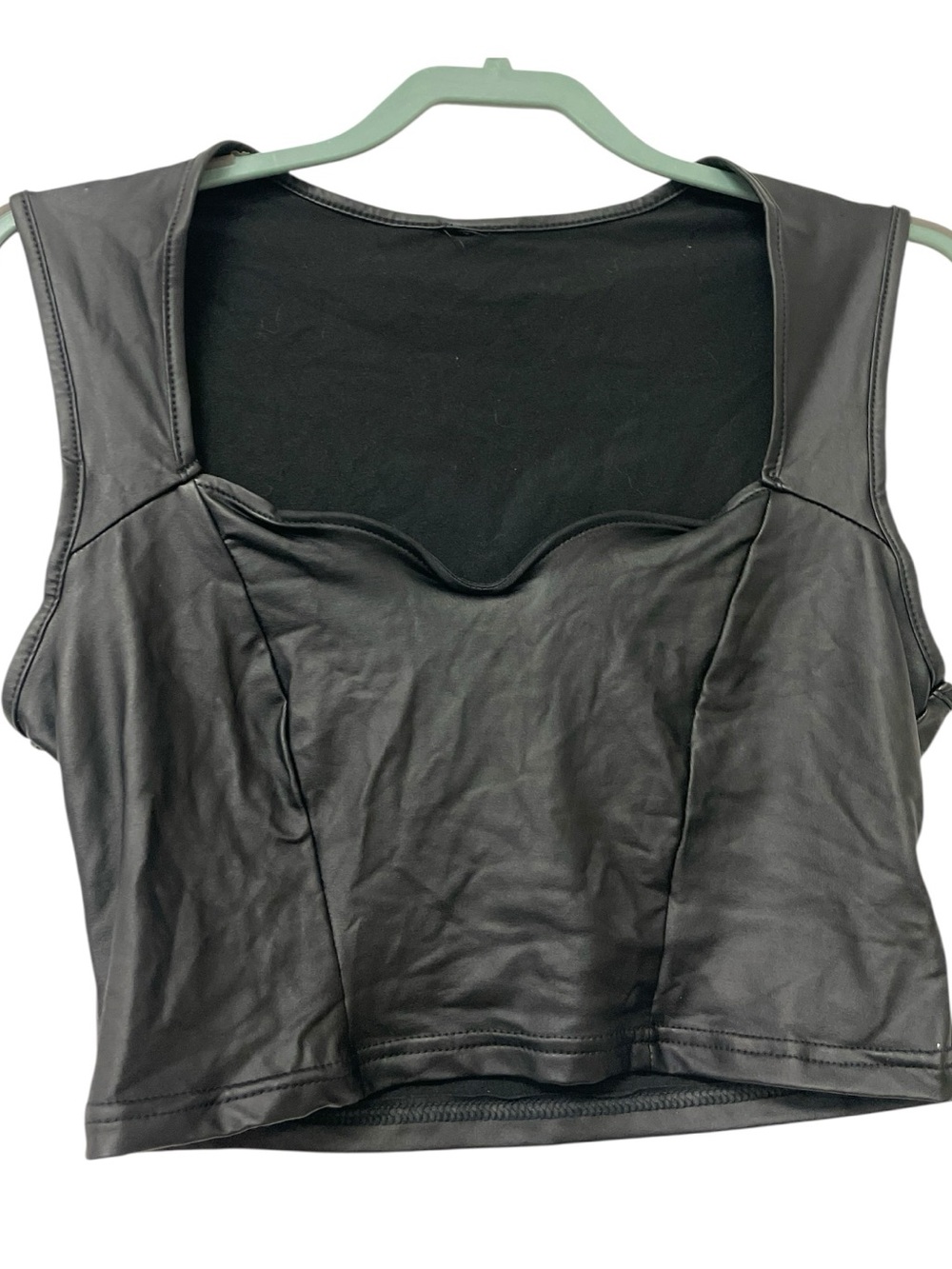 Black Faux Leather Cropped Tank Top
